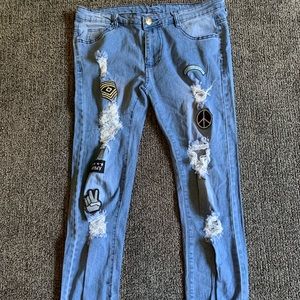 Men Skinny Fit Patched Jeans Medium 32 waist